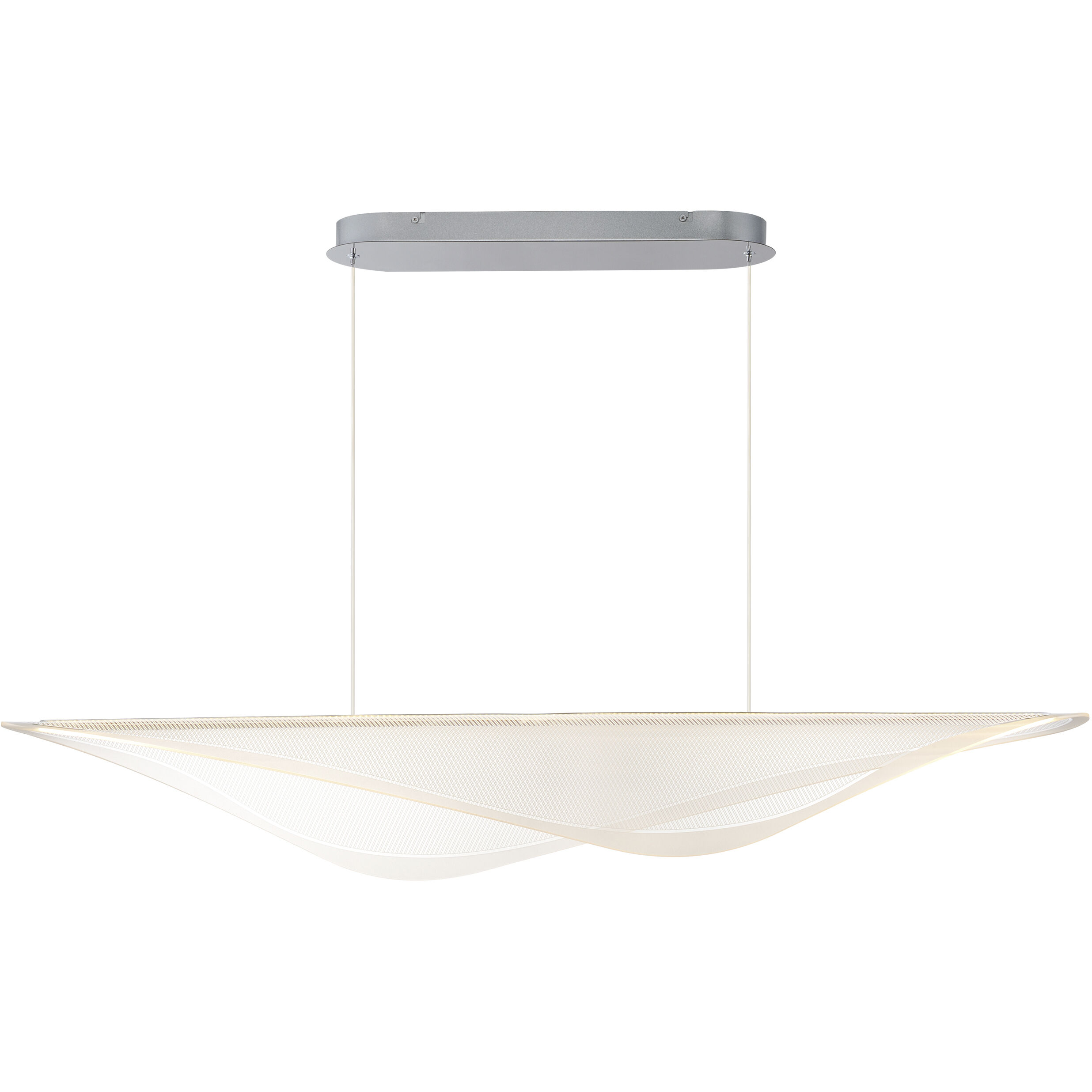 Manta Linear Pendant Ceiling Light in Polished Chrome, Clear Ribbed