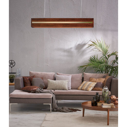 iWood LED 40.25 inch Antique Pecan and Brushed Champagne Linear Pendant Ceiling Light