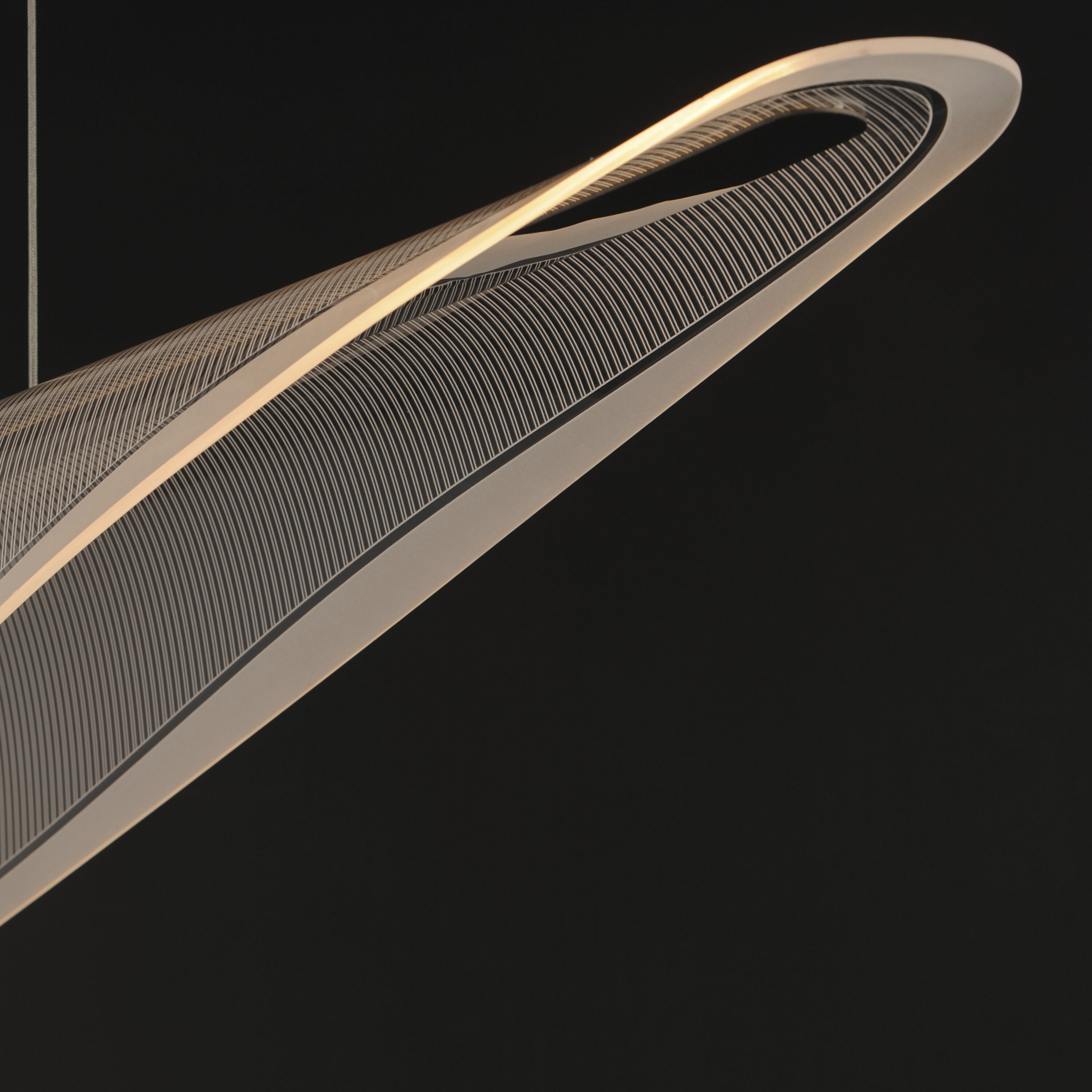 Manta Linear Pendant Ceiling Light in Polished Chrome, Clear Ribbed
