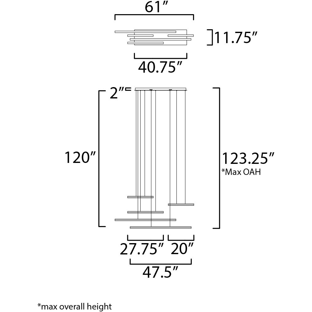 Hover LED 61 inch Black Multi-Light Pendant Ceiling Light