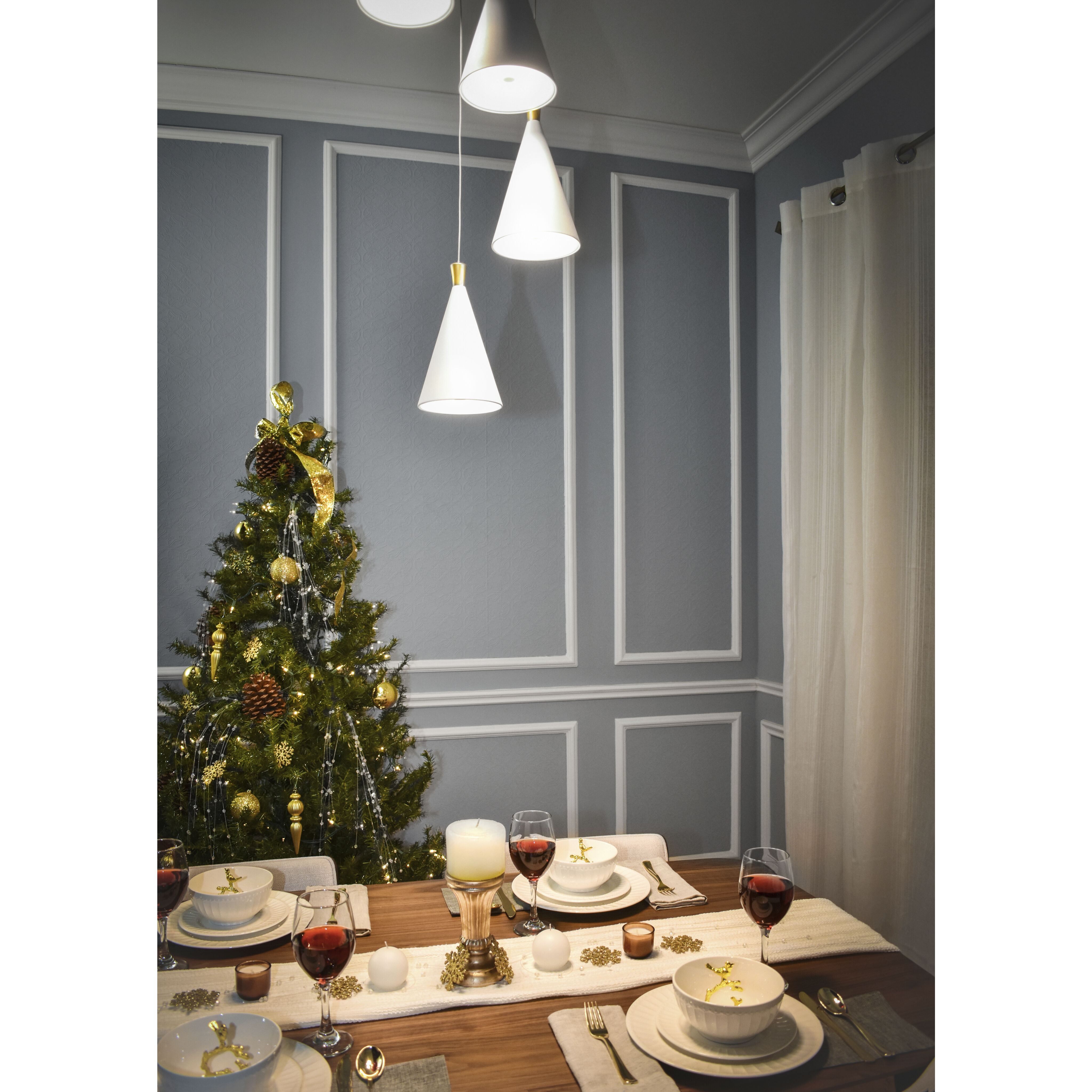 Norsk LED 15.25 inch White and Metallic Gold Multi-Light Pendant Ceiling Light