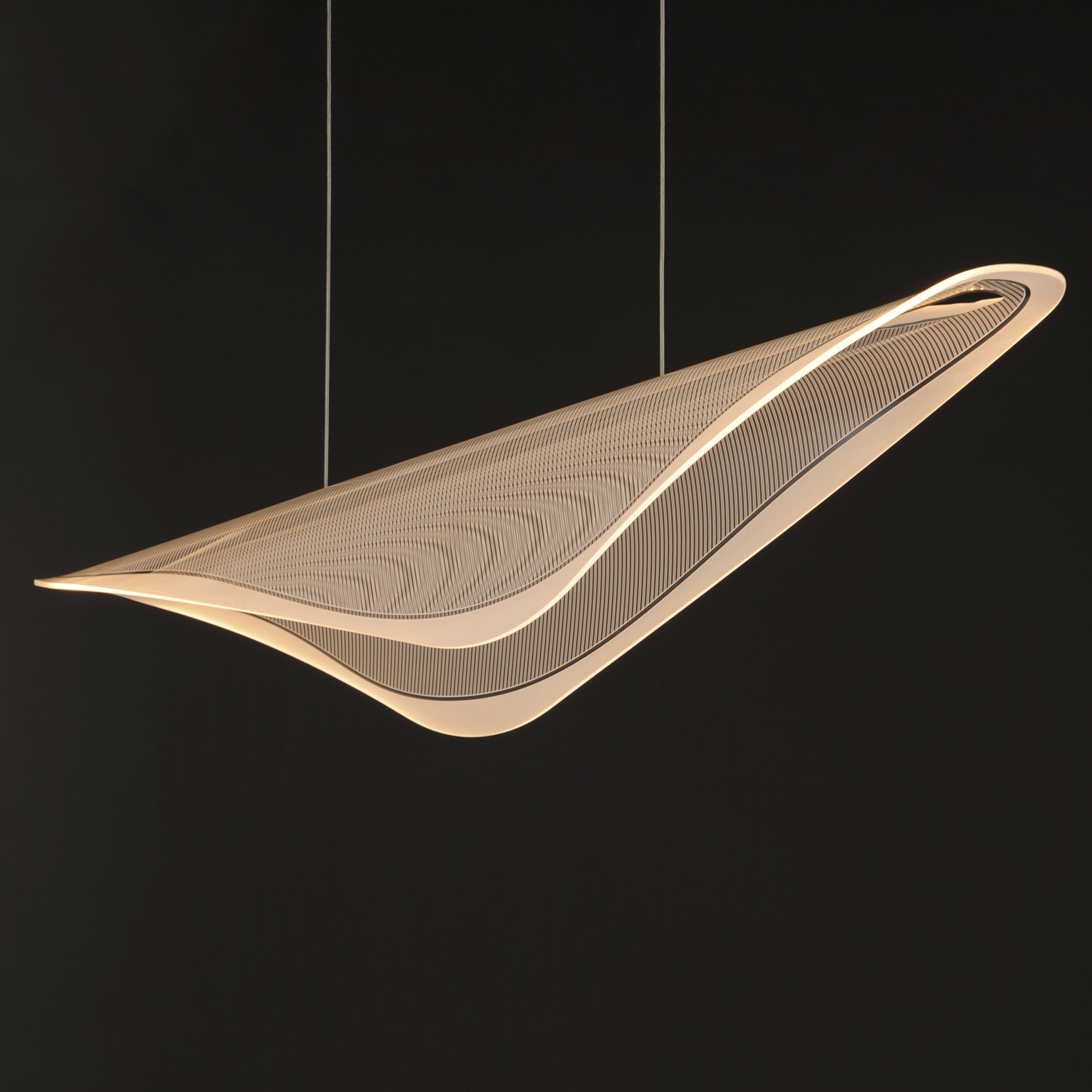 Manta Linear Pendant Ceiling Light in Polished Chrome, Clear Ribbed