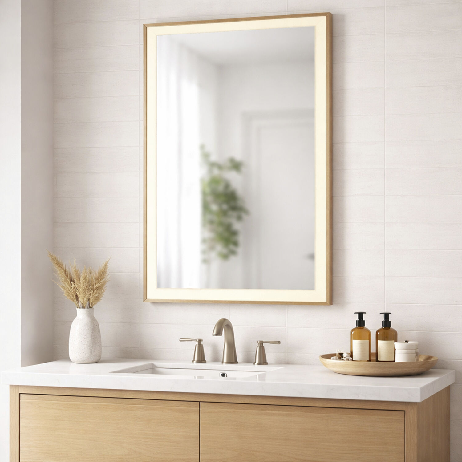 Framed 36 X 24 inch Gold LED Wall Mirror
