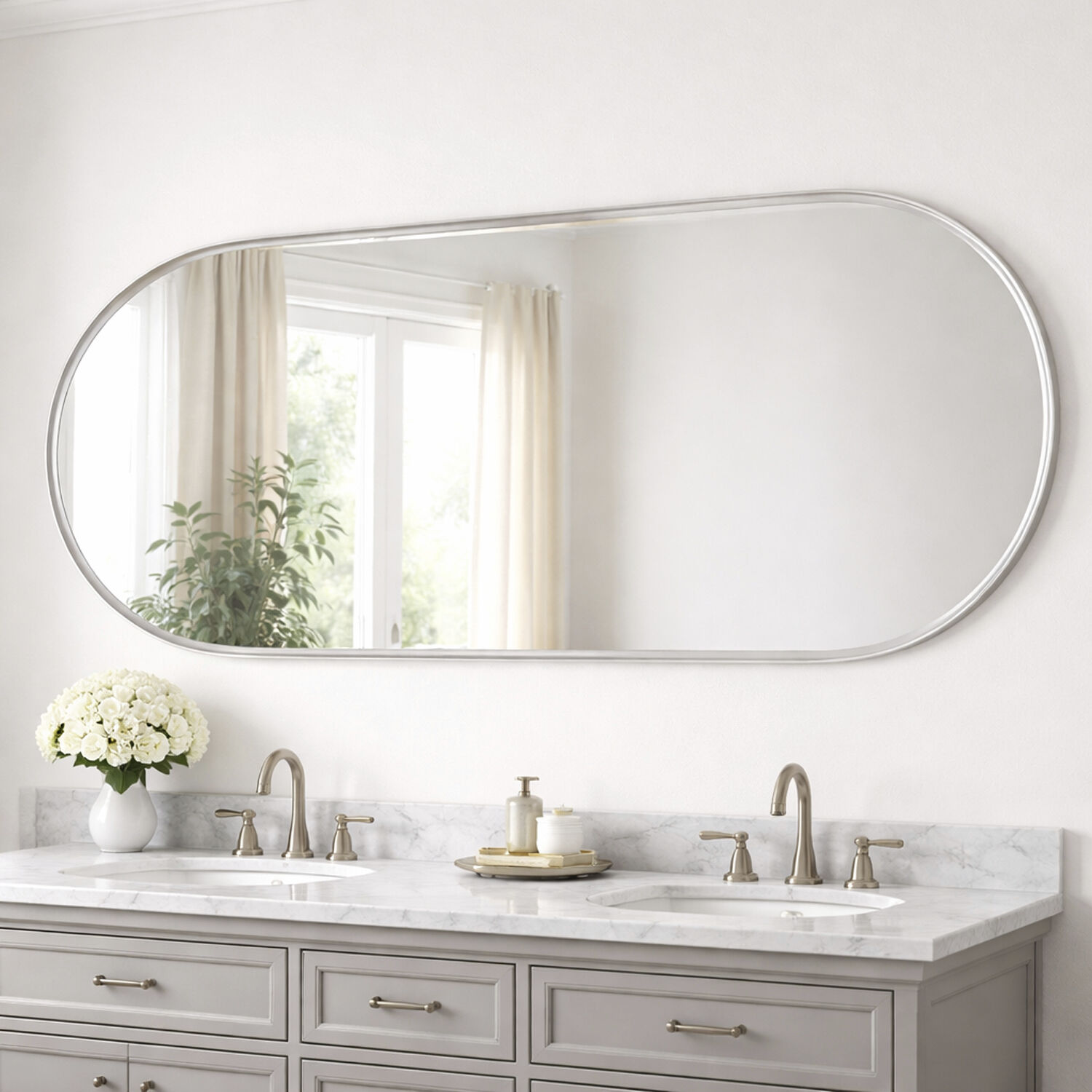 Elisse 68 X 28 inch Satin Nickel LED Wall Mirror