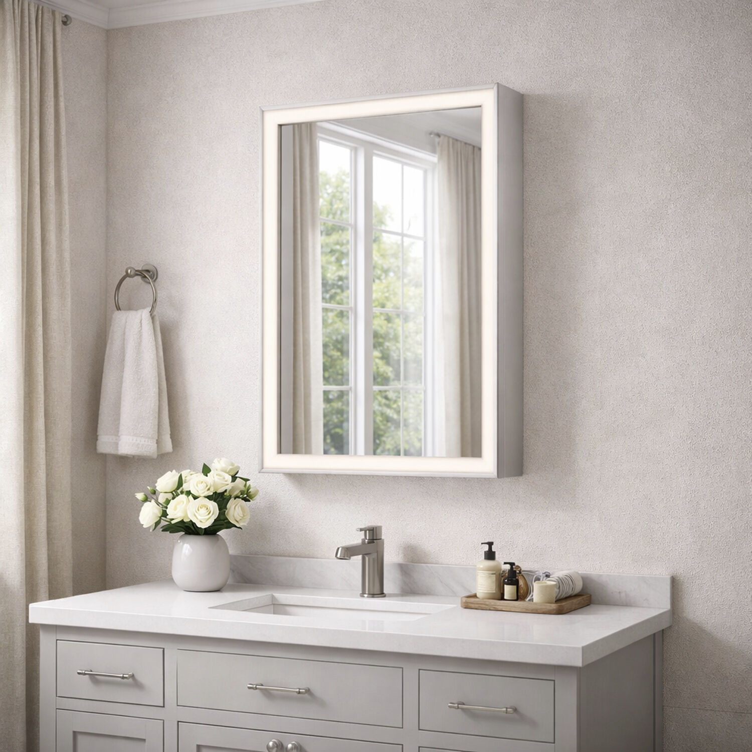 Bevel 36 X 24 inch Satin Nickel LED Wall Mirror
