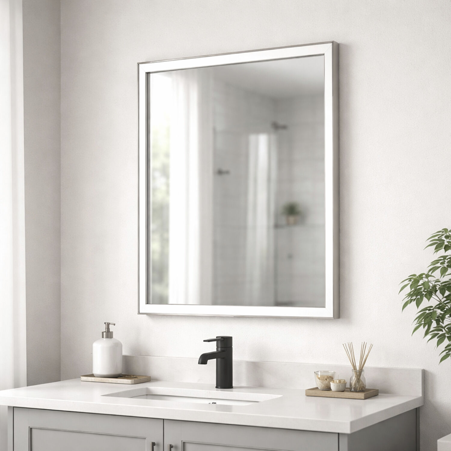 Bevel 30 X 24 inch Satin Nickel LED Wall Mirror