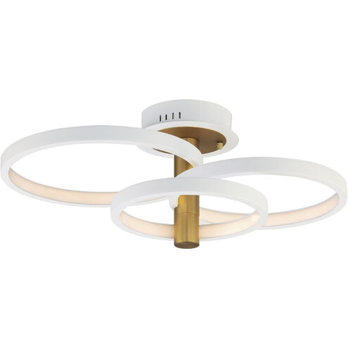 Hoopla LED 26 inch White and Gold Semi-Flush Mount Ceiling Light in White/Gold