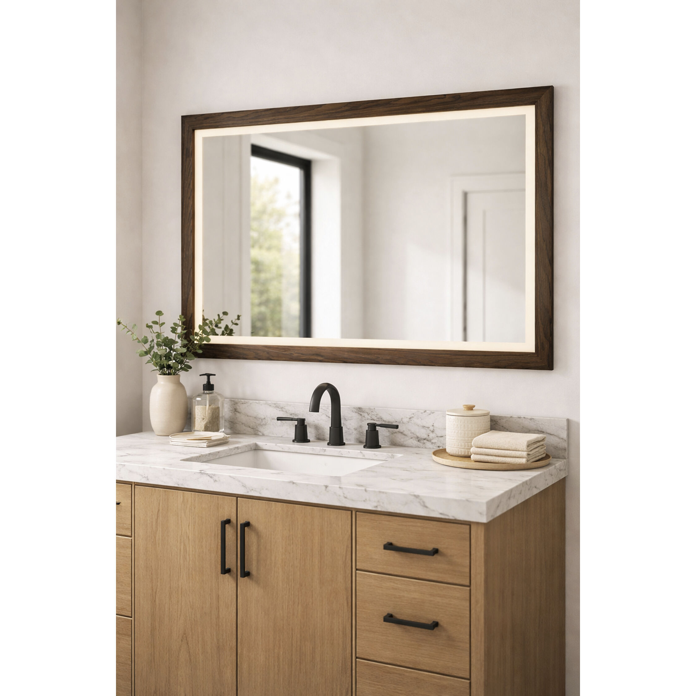 Sawyer 48 X 32 inch Walnut LED Wall Mirror