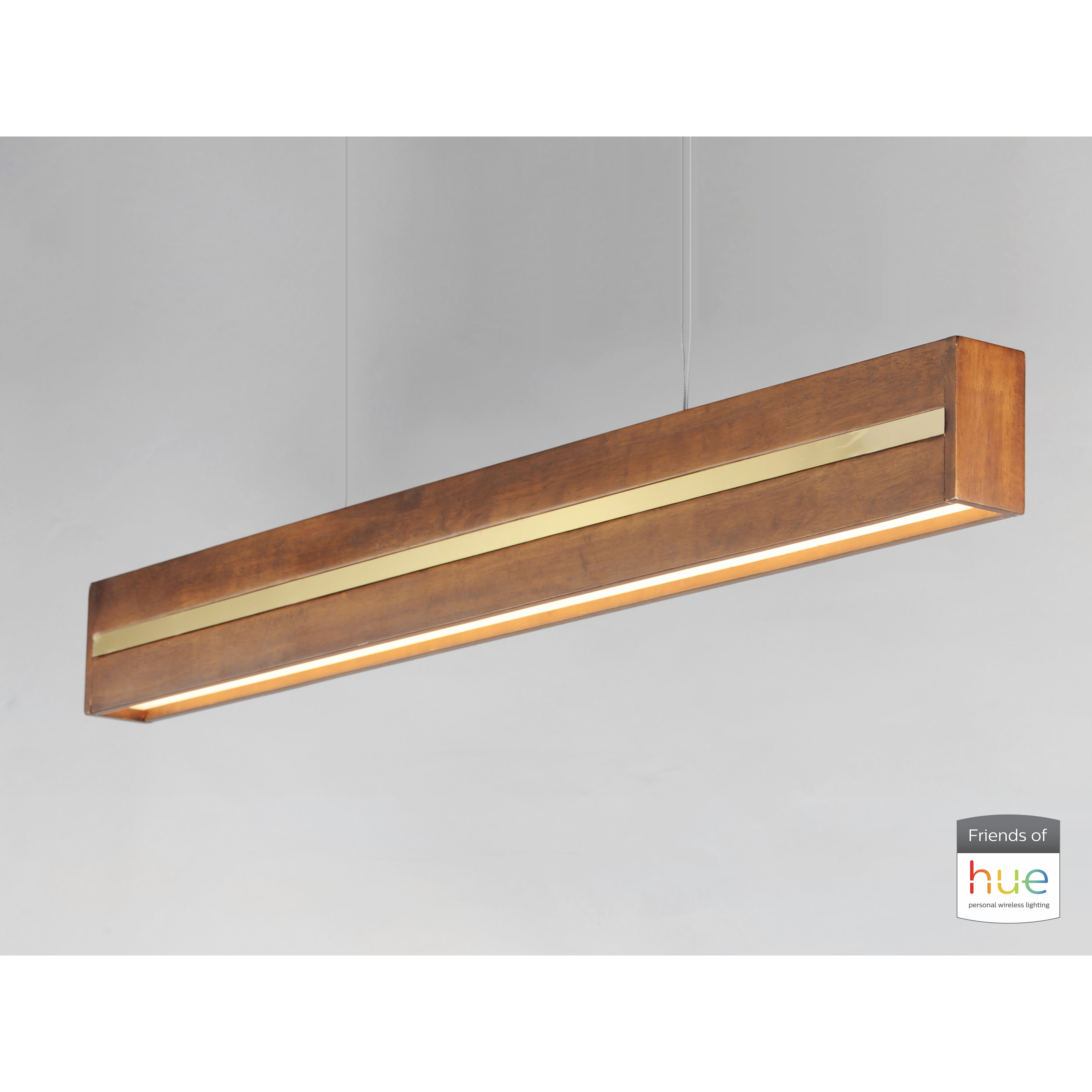 iWood Linear Pendant Ceiling Light in Antique Pecan and Brushed Champagne 
