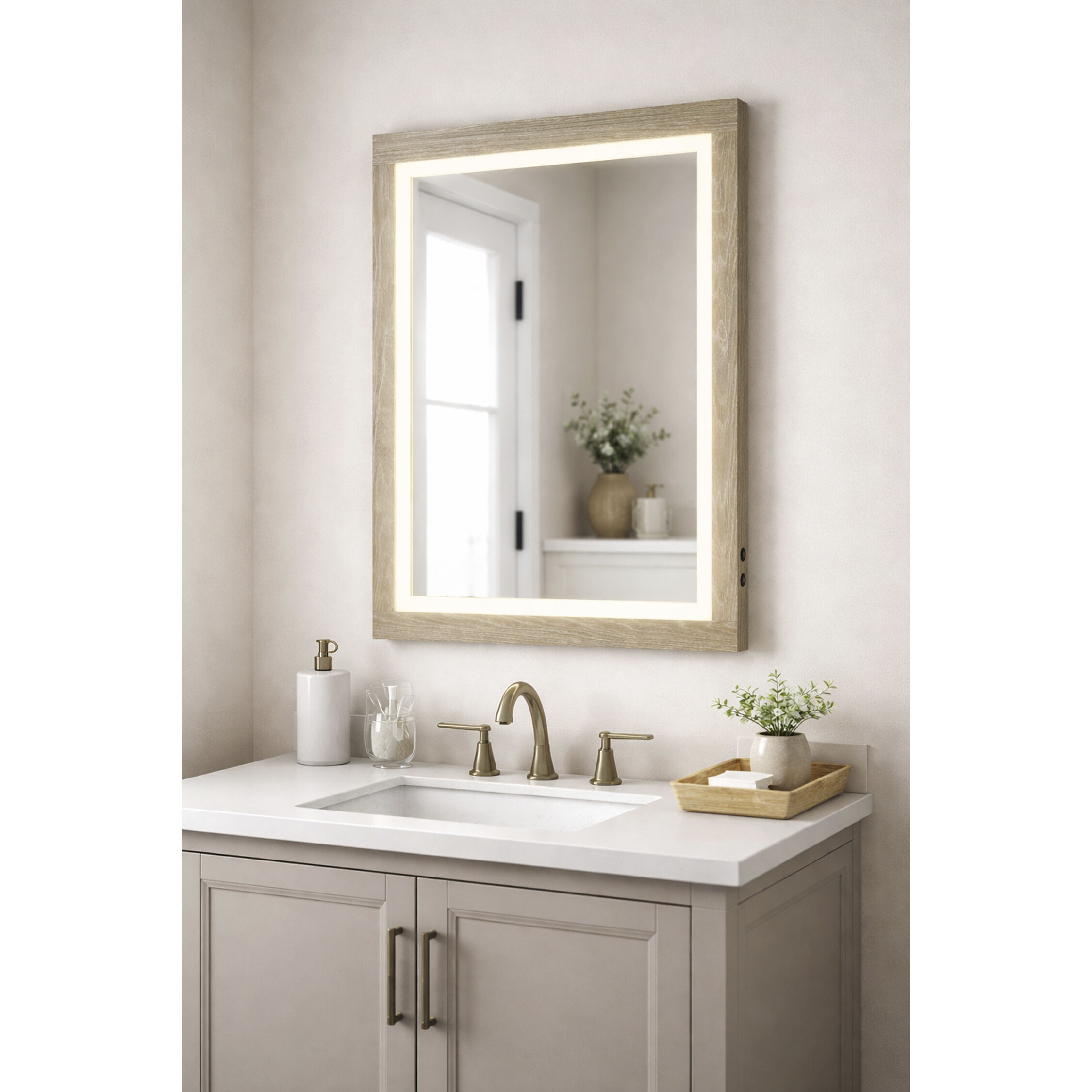 Sawyer 32 X 24 inch Oak LED Wall Mirror