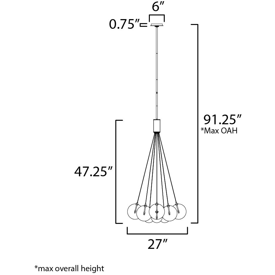 Burst LED 27 inch Black Multi-Light Pendant Ceiling Light in Graduating Smoke