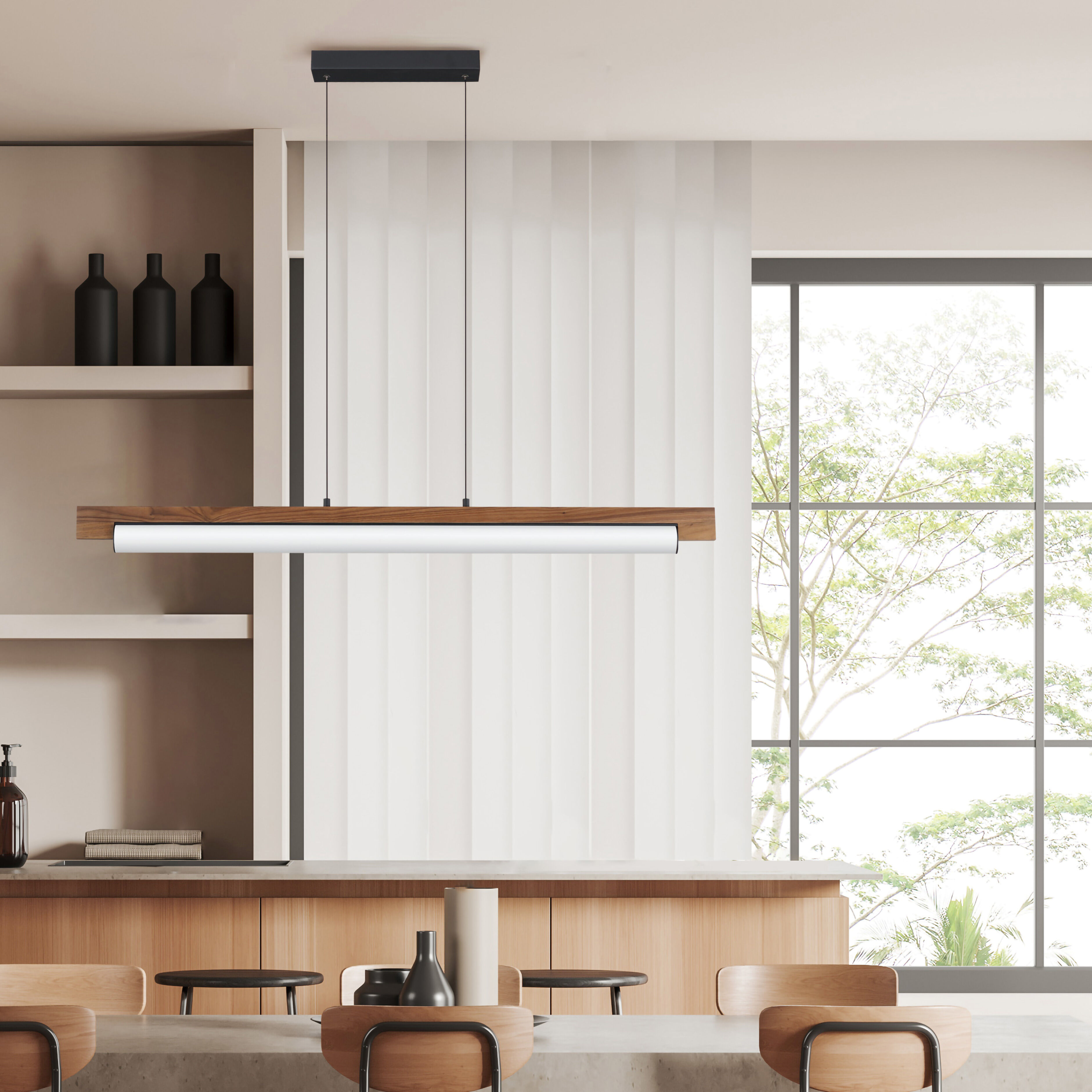 Joist LED 45.25 inch Walnut and Black Linear Pendant Ceiling Light