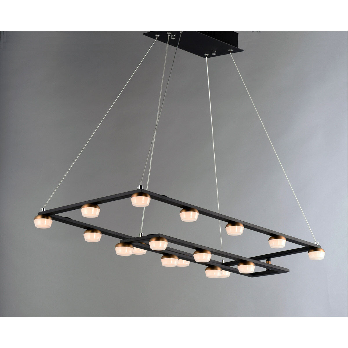 Button LED 15.75 inch Black and Gold Suspension Pendant Ceiling Light