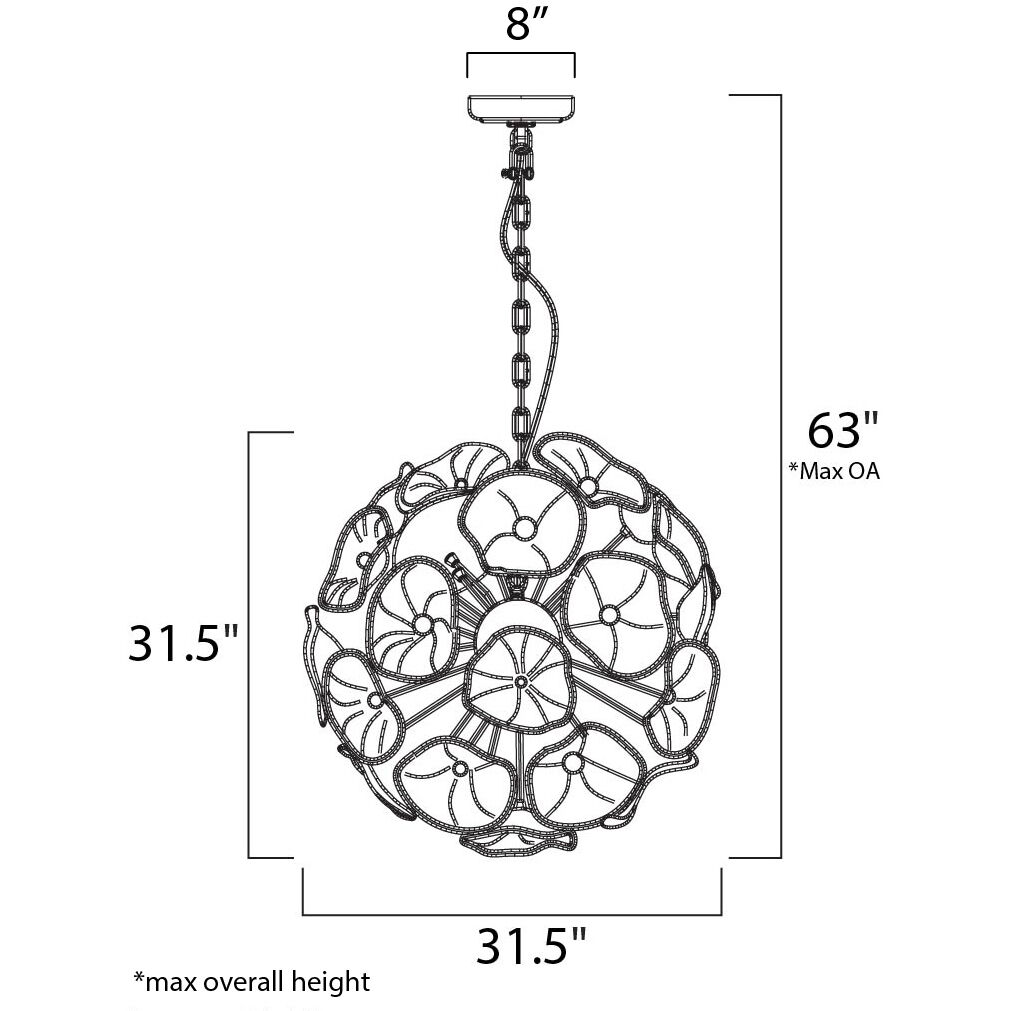 Fiori 28 Light 31.5 inch Polished Chrome Single Pendant Ceiling Light in Clear Murano