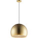 Palla LED 15.75 inch Satin Brass and Coffee Single Pendant Ceiling Light in Satin Brass/Coffee