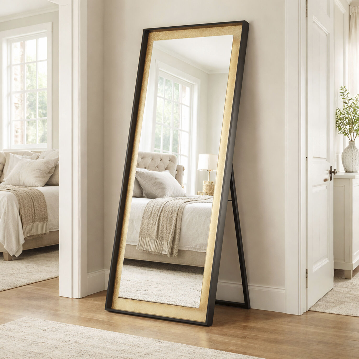 Floating 67 X 30 inch Gold Leaf and Black LED Wall Mirror
