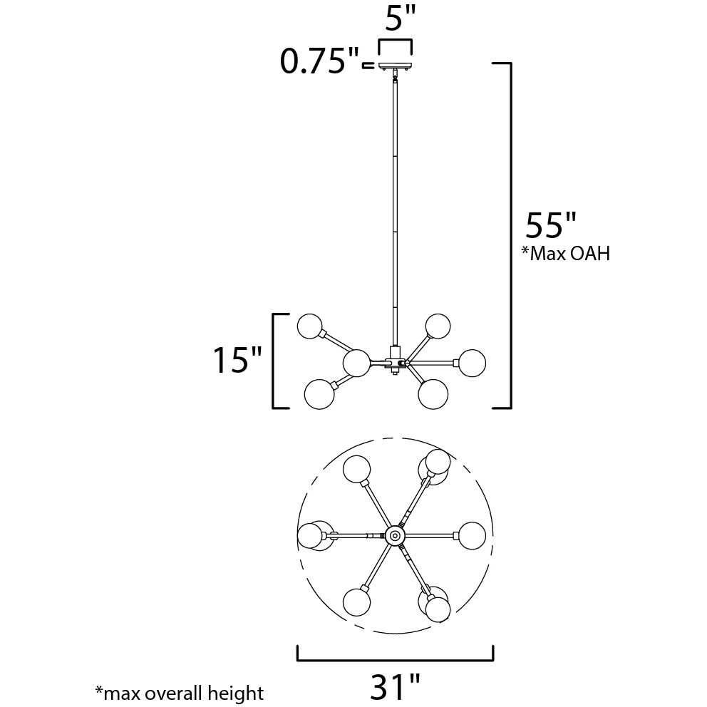 Asteroid LED 31 inch Polished Chrome Multi-Light Pendant Ceiling Light
