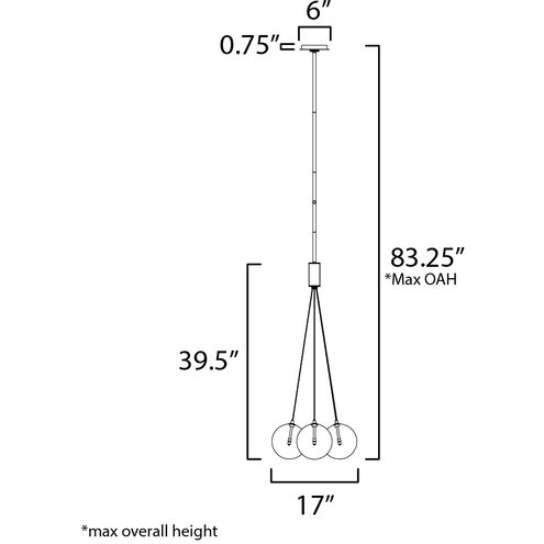Burst LED 17 inch Satin Nickel Multi-Light Pendant Ceiling Light in Translucent Frost