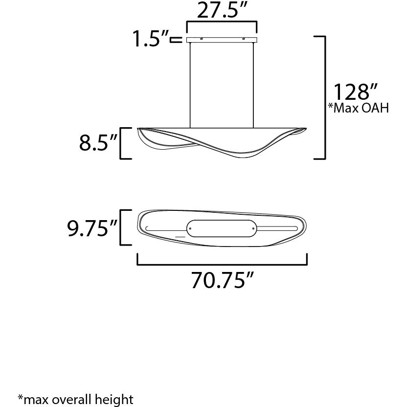 Manta Linear Pendant Ceiling Light in Polished Chrome, Clear Ribbed