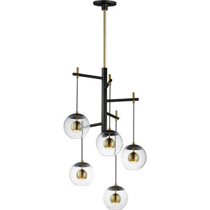 Nucleus LED 28 inch Black and Natural Aged Brass Multi-Light Pendant Ceiling Light