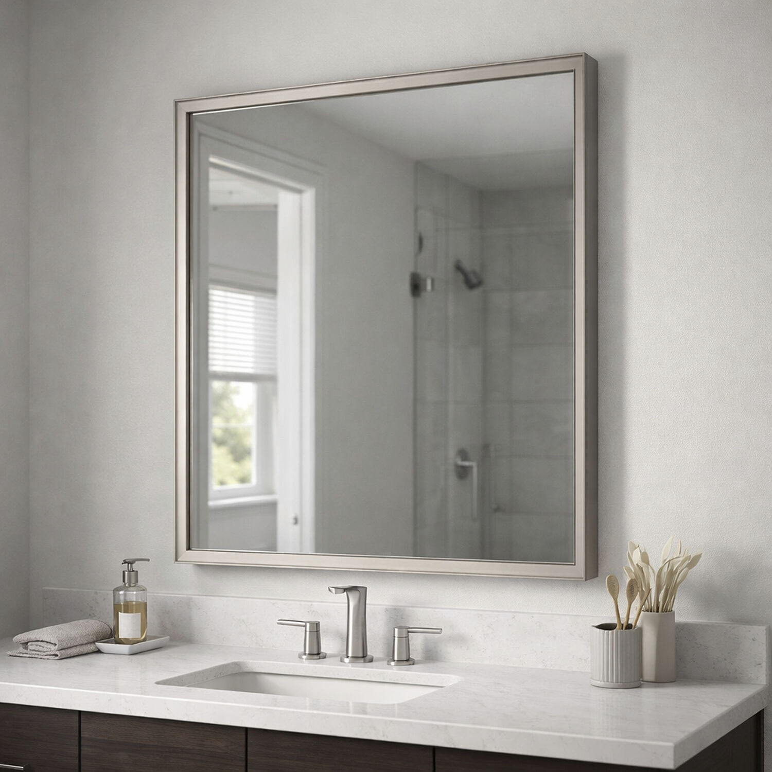 Bevel 36 X 30 inch Satin Nickel LED Wall Mirror