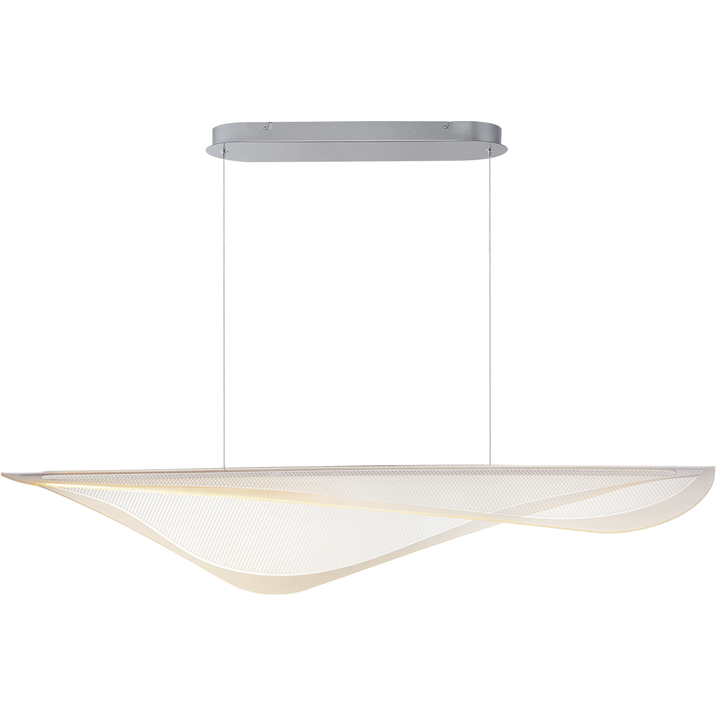 Manta Linear Pendant Ceiling Light in Polished Chrome, Clear Ribbed