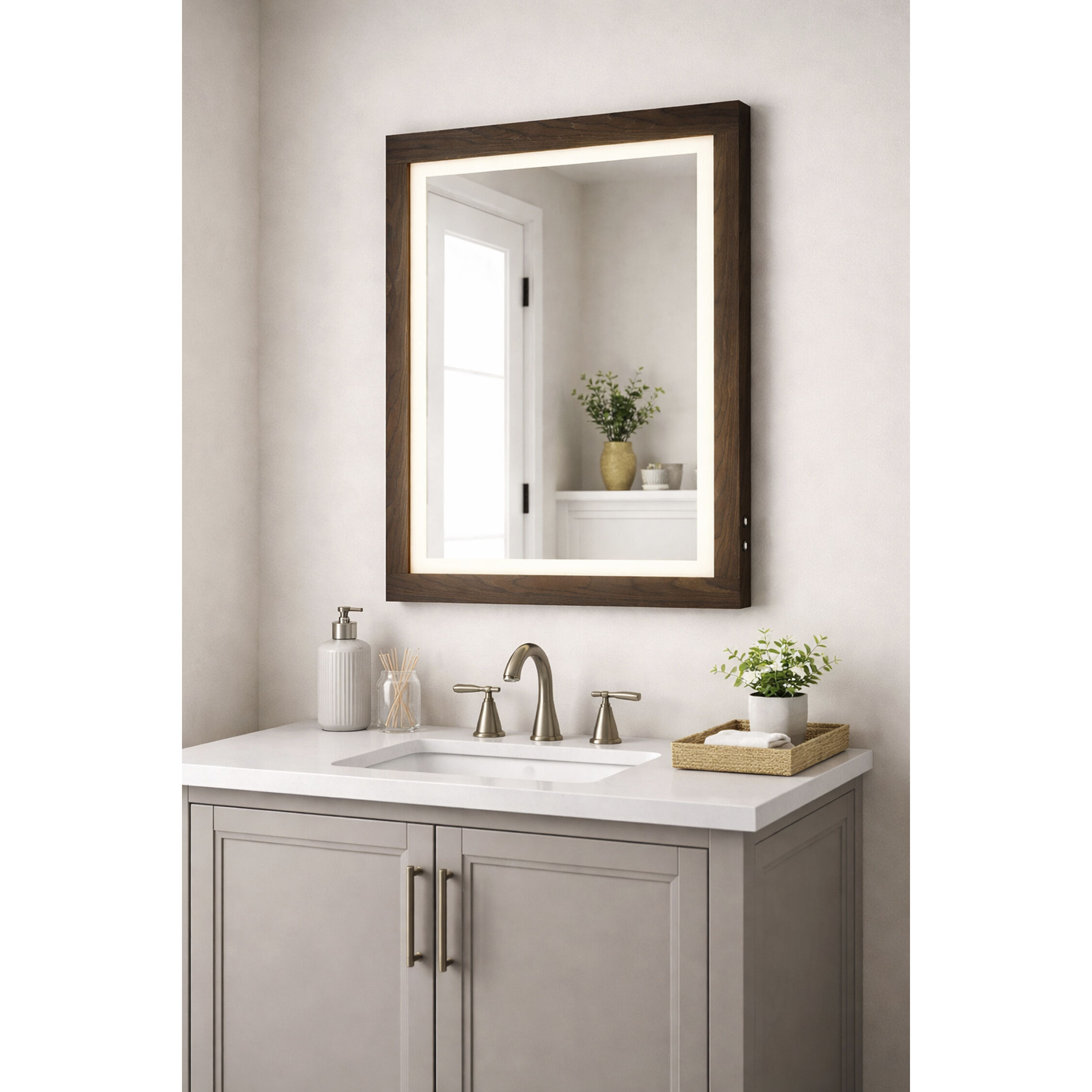 Sawyer 32 X 24 inch Walnut LED Wall Mirror