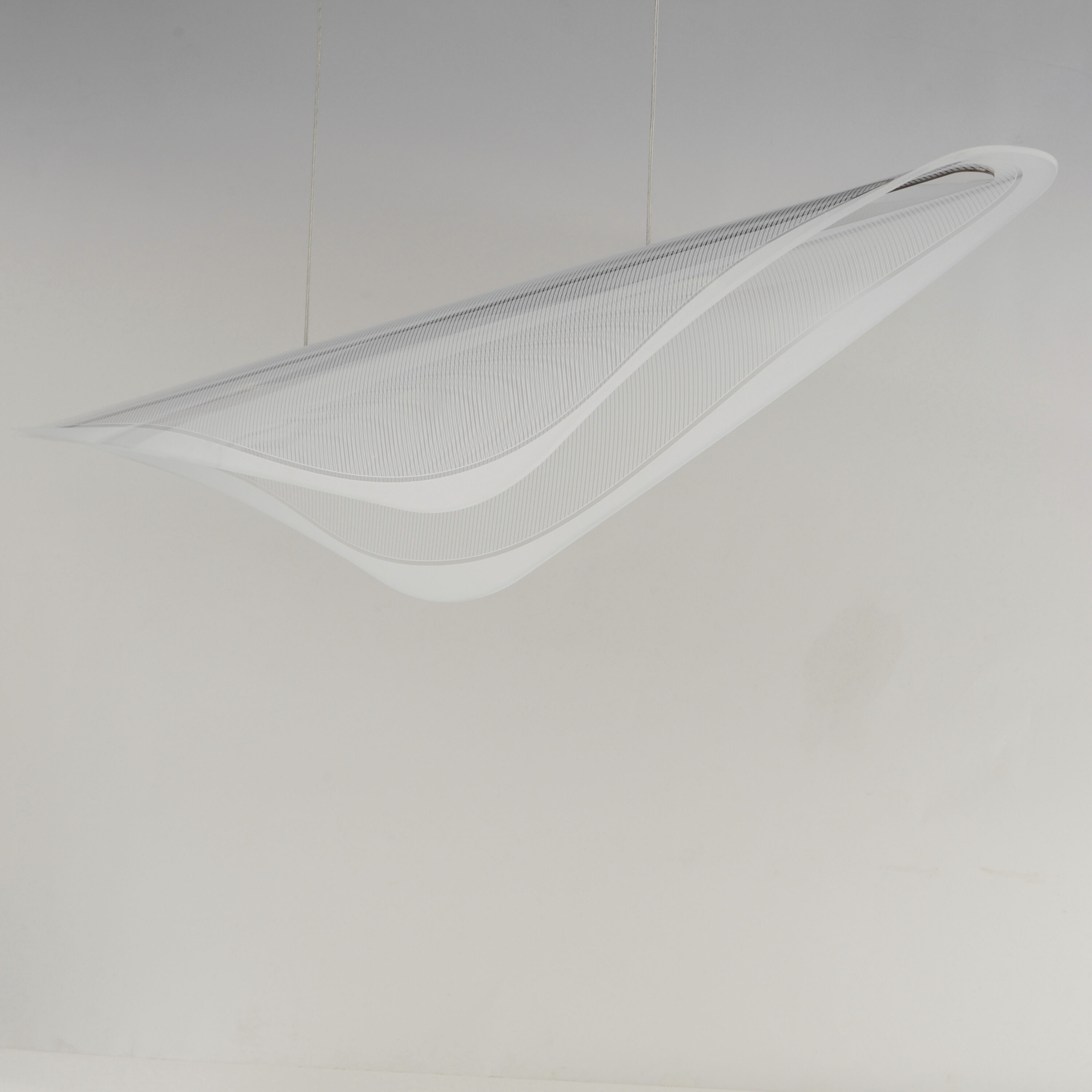 Manta Linear Pendant Ceiling Light in Polished Chrome, Clear Ribbed