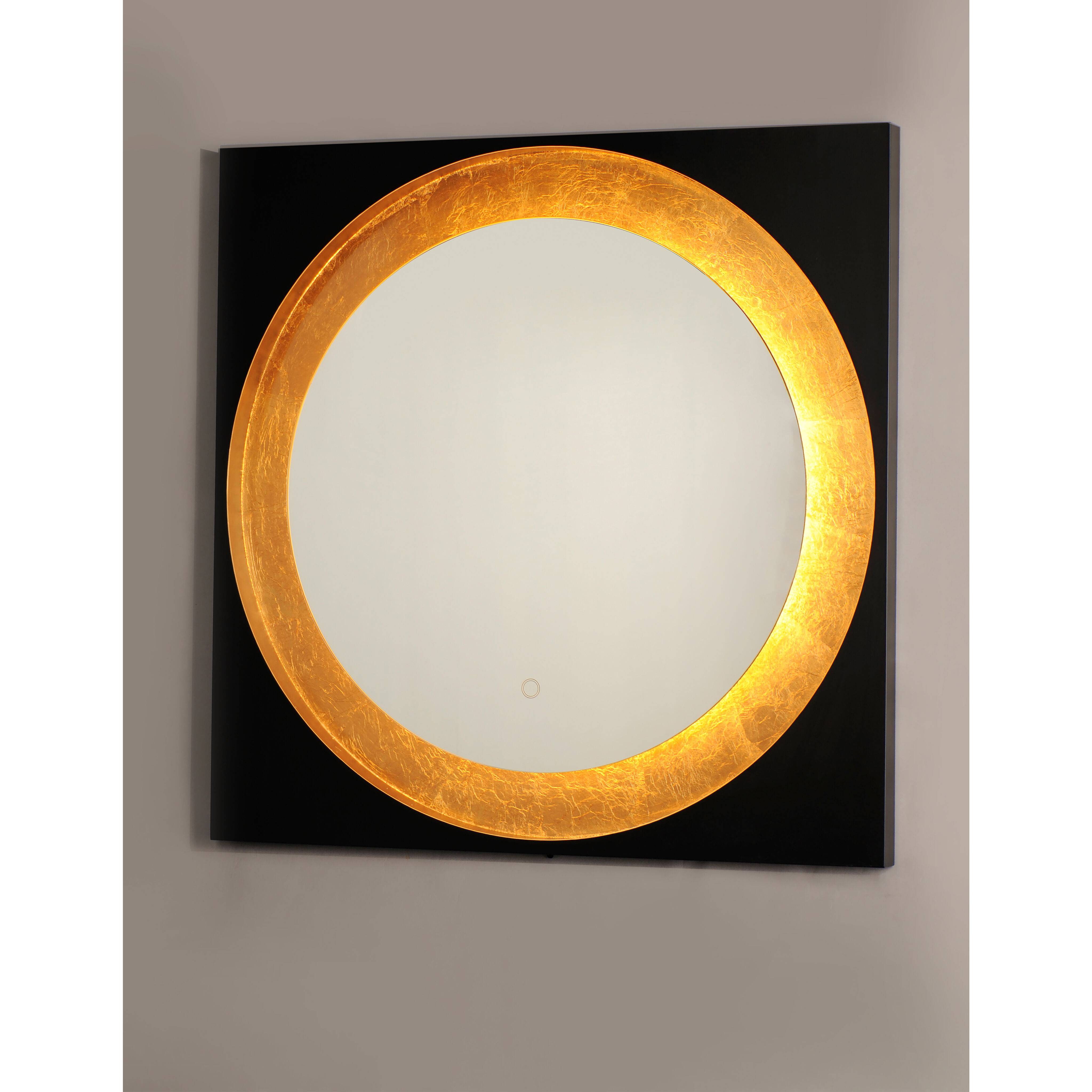 Floating 31.5 X 31.5 inch Gold Leaf and Black LED Wall Mirror