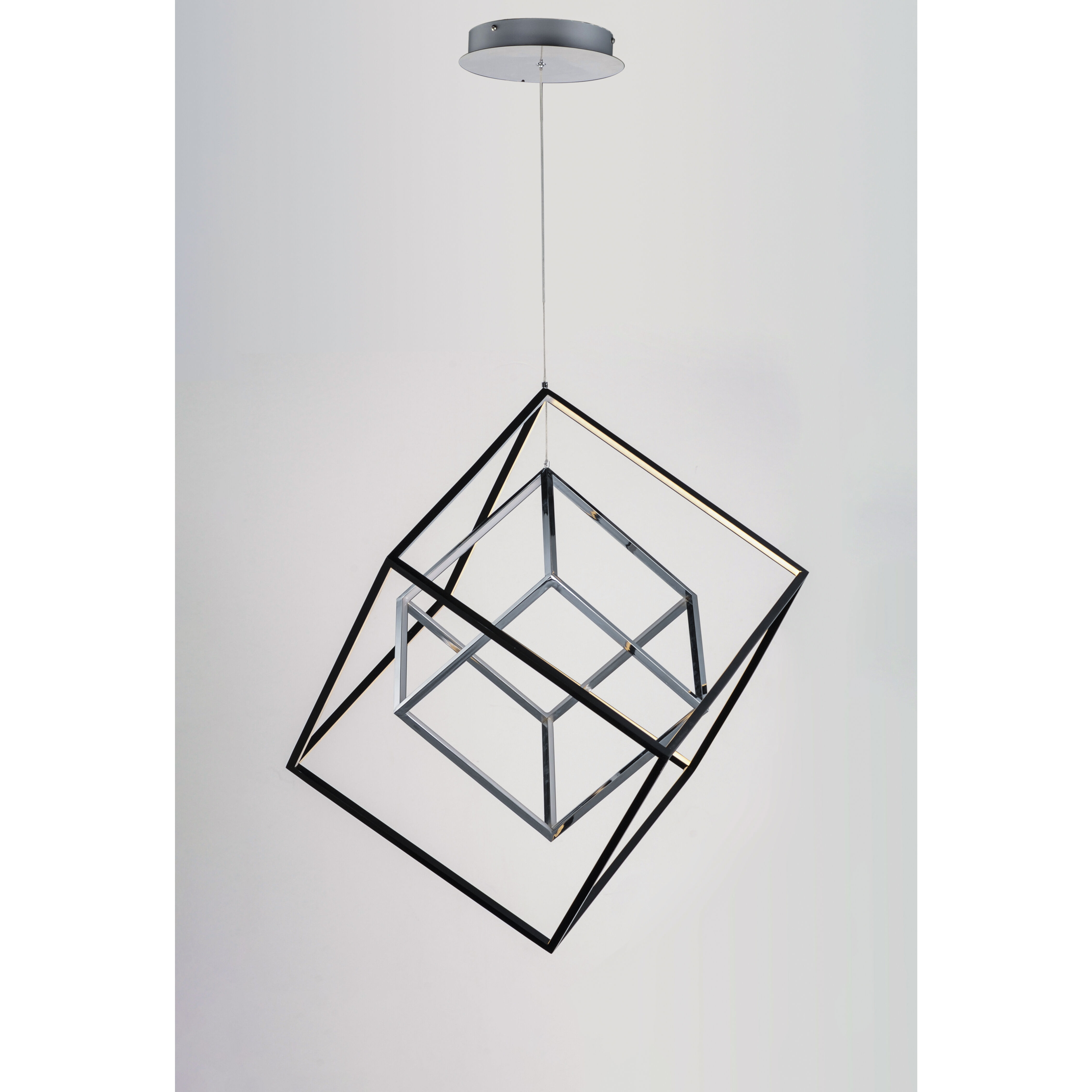 4 Square LED 30.5 inch Black and Polished Chrome Single Pendant Ceiling Light