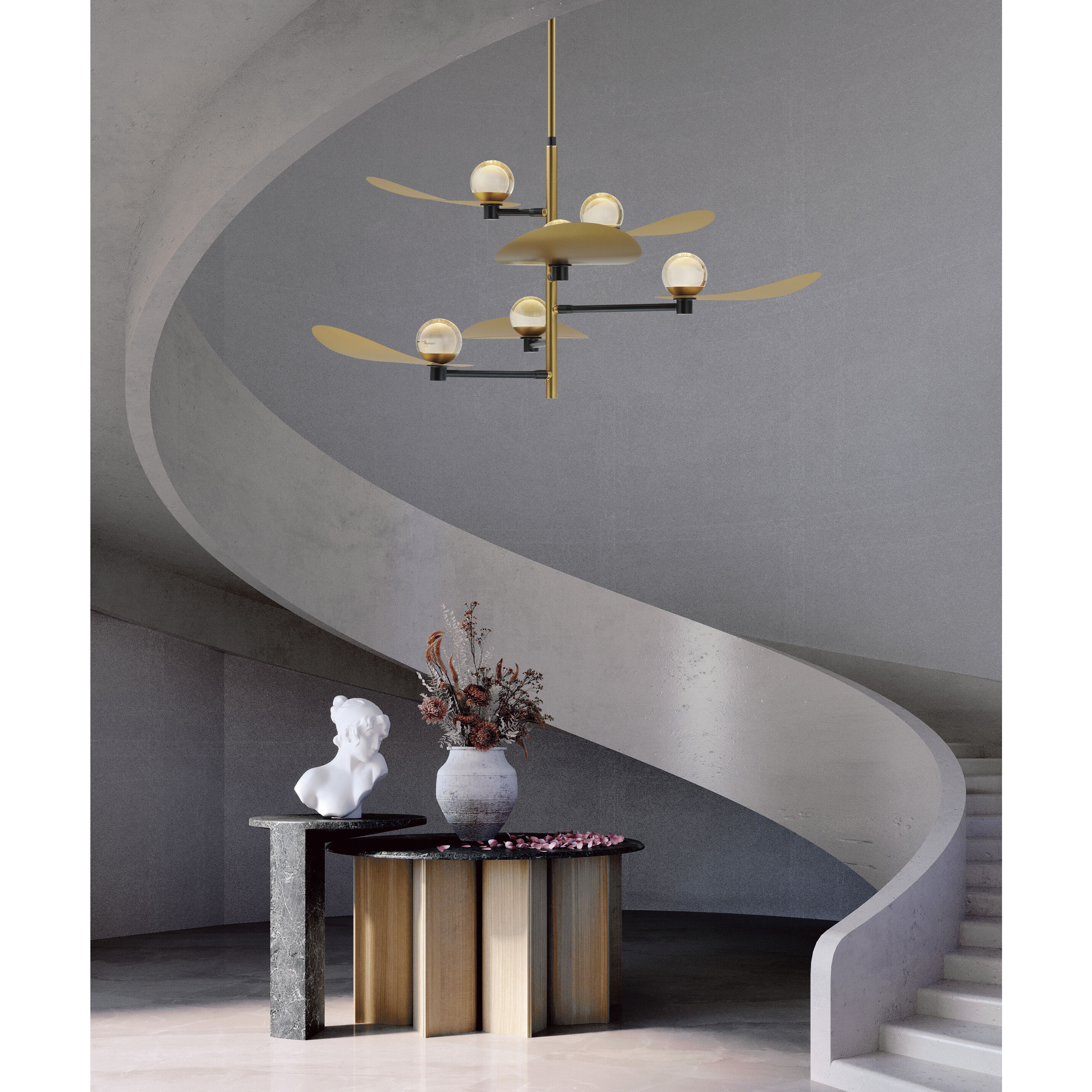 Pearl LED 47.25 inch Black and Natural Aged Brass Suspension Pendant Ceiling Light