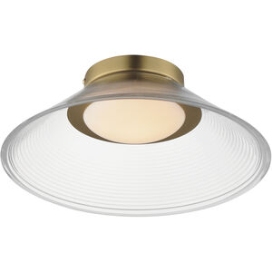 Jensen LED 11.75 inch Satin Brass Semi-Flush Mount Ceiling Light in Clear Ribbed