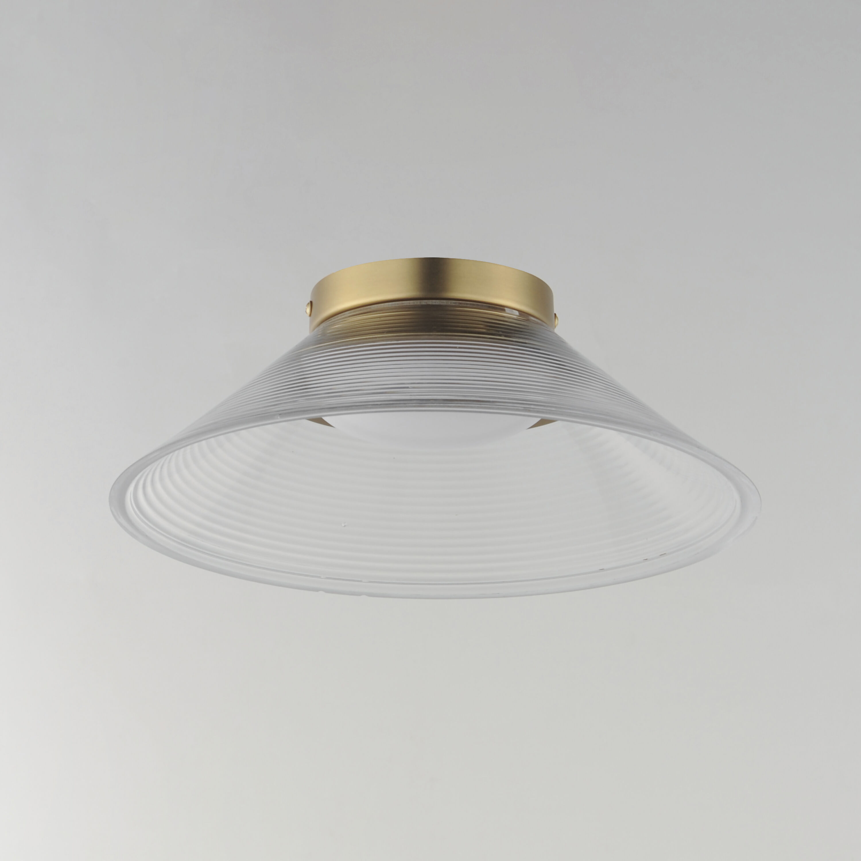 Jensen LED 11.75 inch Satin Brass Semi-Flush Mount Ceiling Light in Clear Ribbed