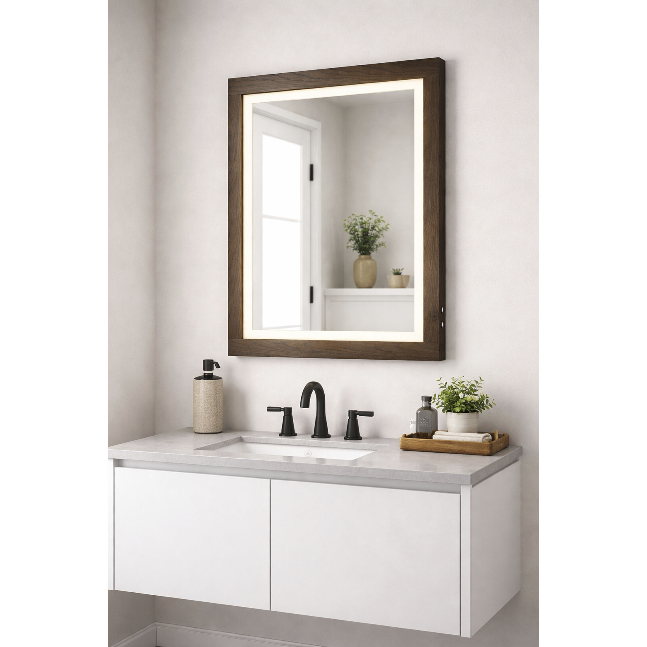 Sawyer 32 X 24 inch Walnut LED Wall Mirror