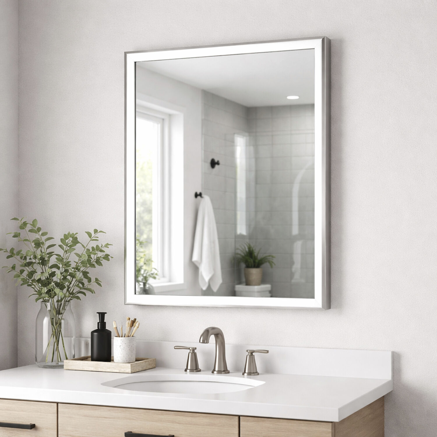 Bevel 30 X 24 inch Satin Nickel LED Wall Mirror