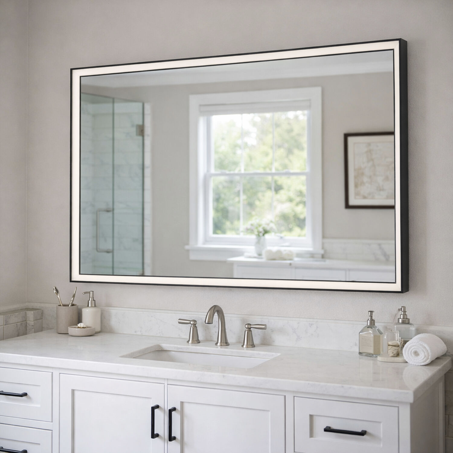 Bevel 48 X 30 inch Brushed Black LED Wall Mirror