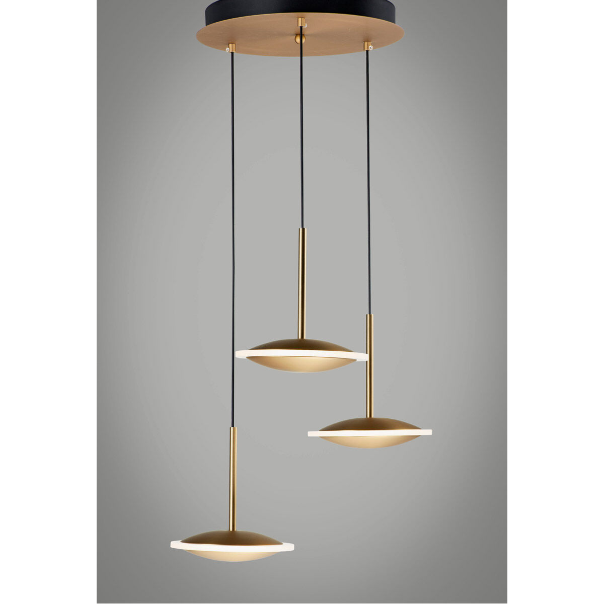 Saucer LED 17 inch Black and Gold Multi-Light Pendant Ceiling Light