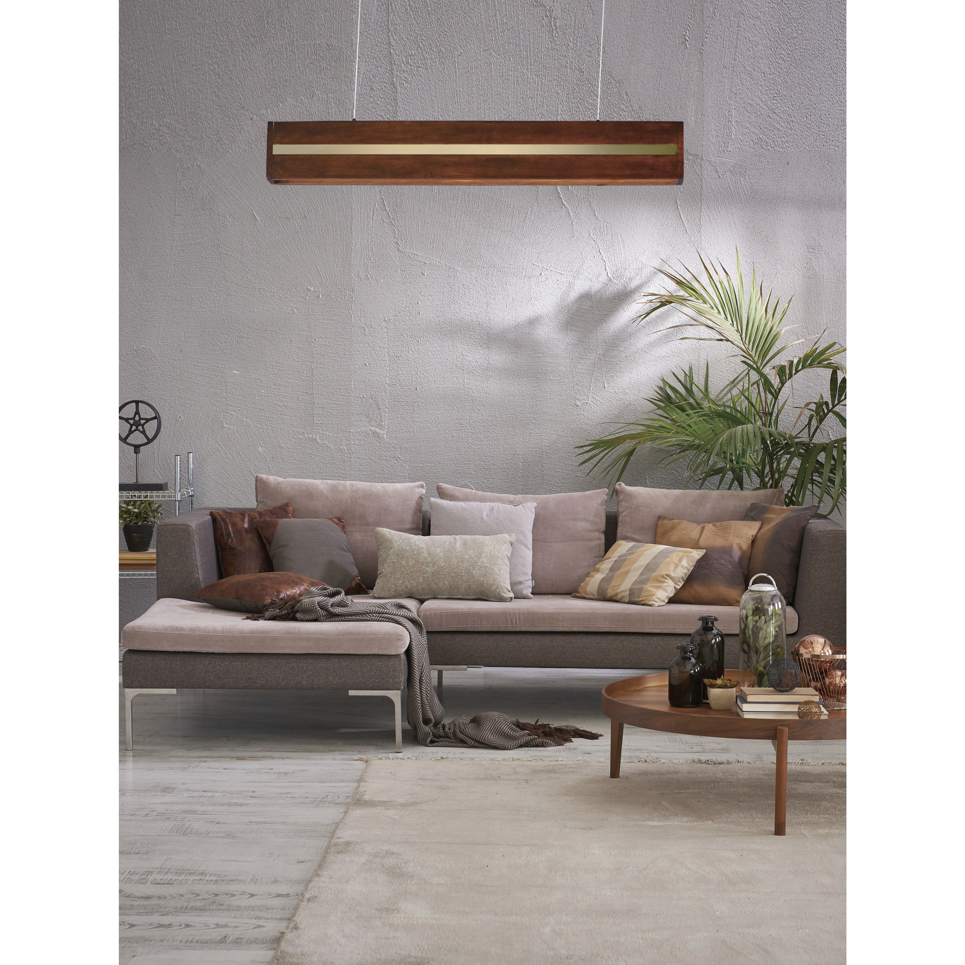 iWood Linear Pendant Ceiling Light in Antique Pecan and Brushed Champagne 