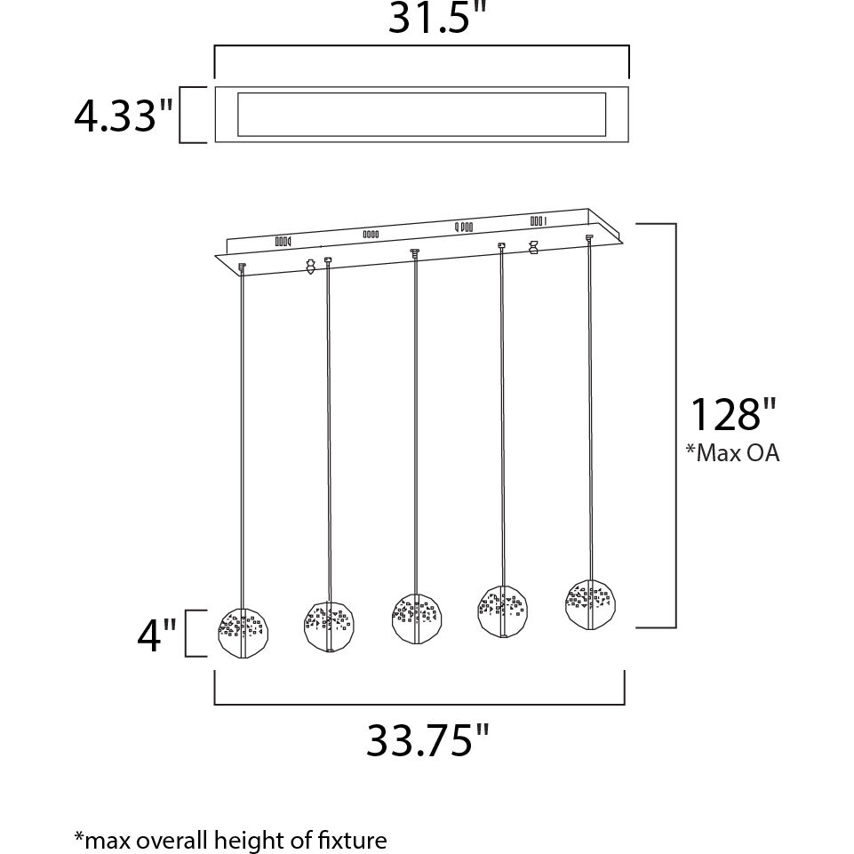 Orb 5 Light 33.75 inch Polished Chrome Linear Pendant Ceiling Light