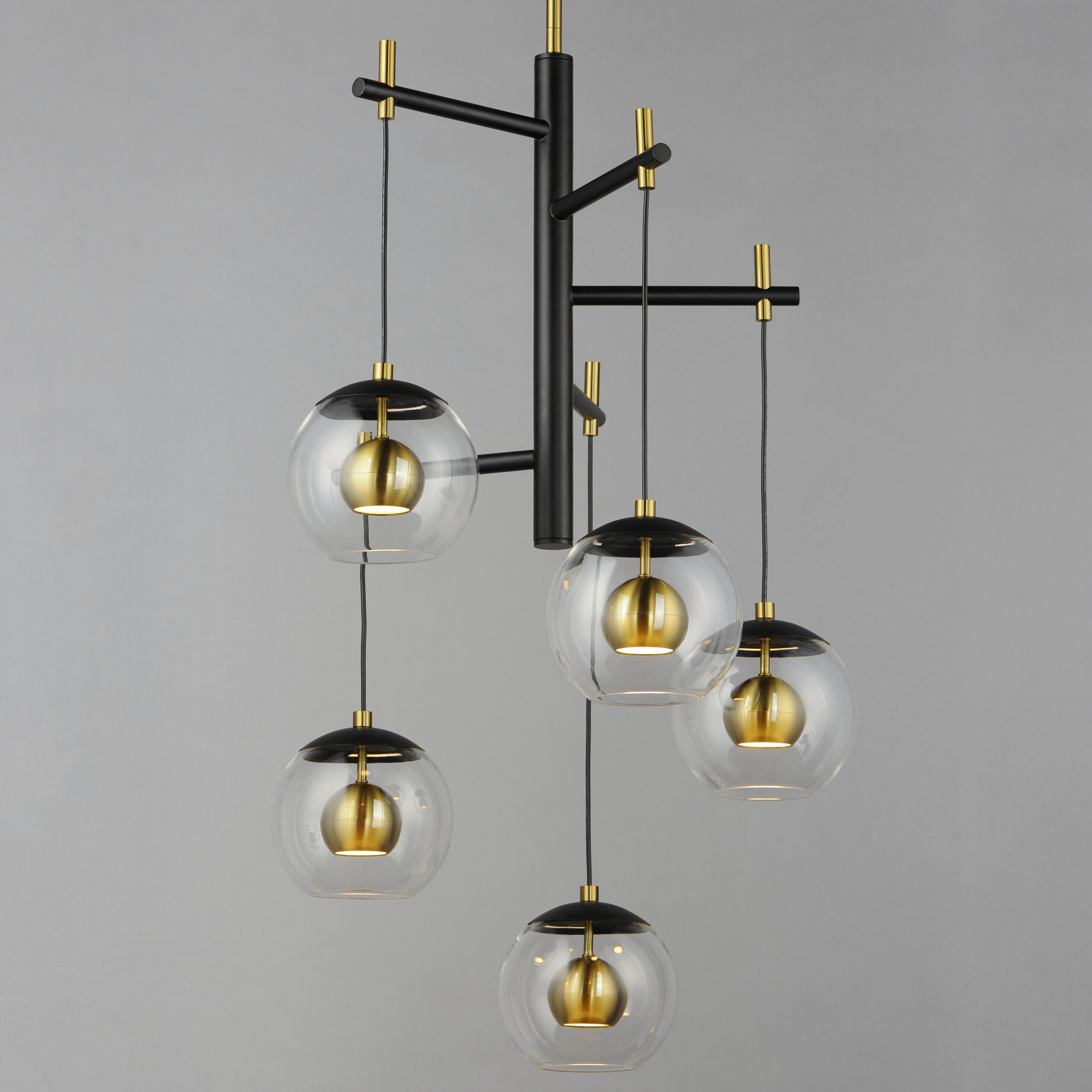 Nucleus LED 28 inch Black and Natural Aged Brass Multi-Light Pendant Ceiling Light