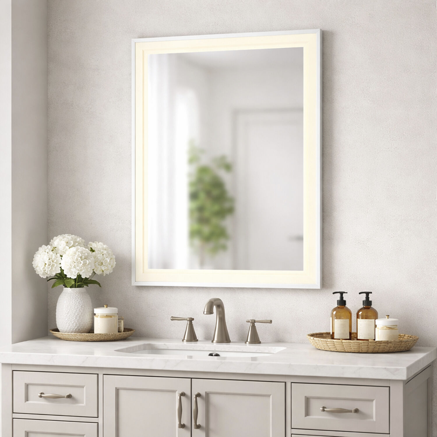 Framed 32 X 24 inch Satin Nickel LED Wall Mirror