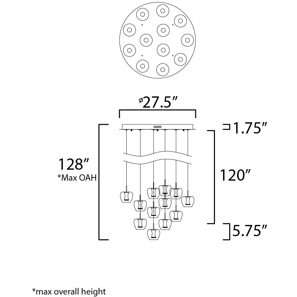 Newton LED 27.5 inch Black and Gold Multi-Light Pendant Ceiling Light