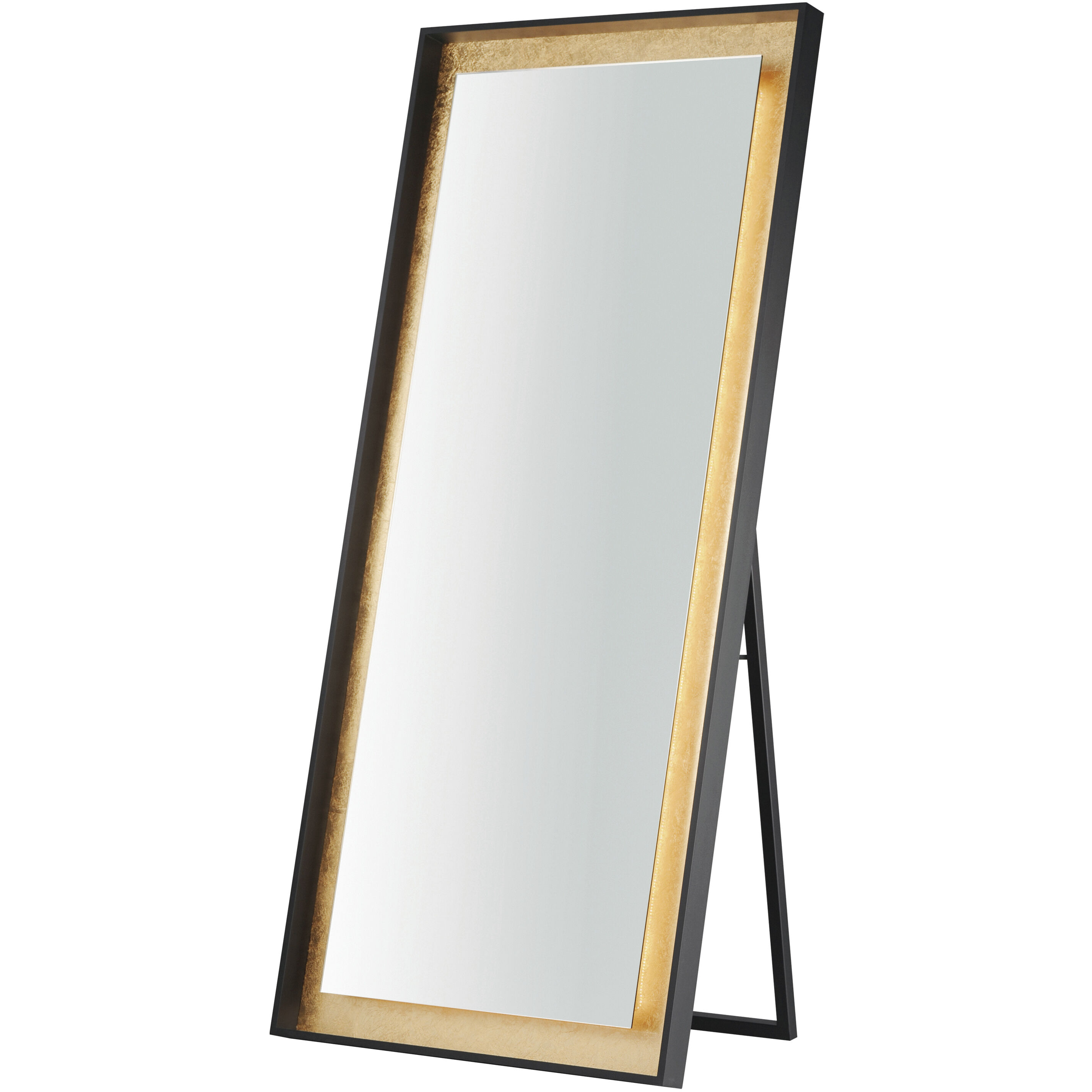 Floating 67 X 30 inch Gold Leaf and Black LED Wall Mirror