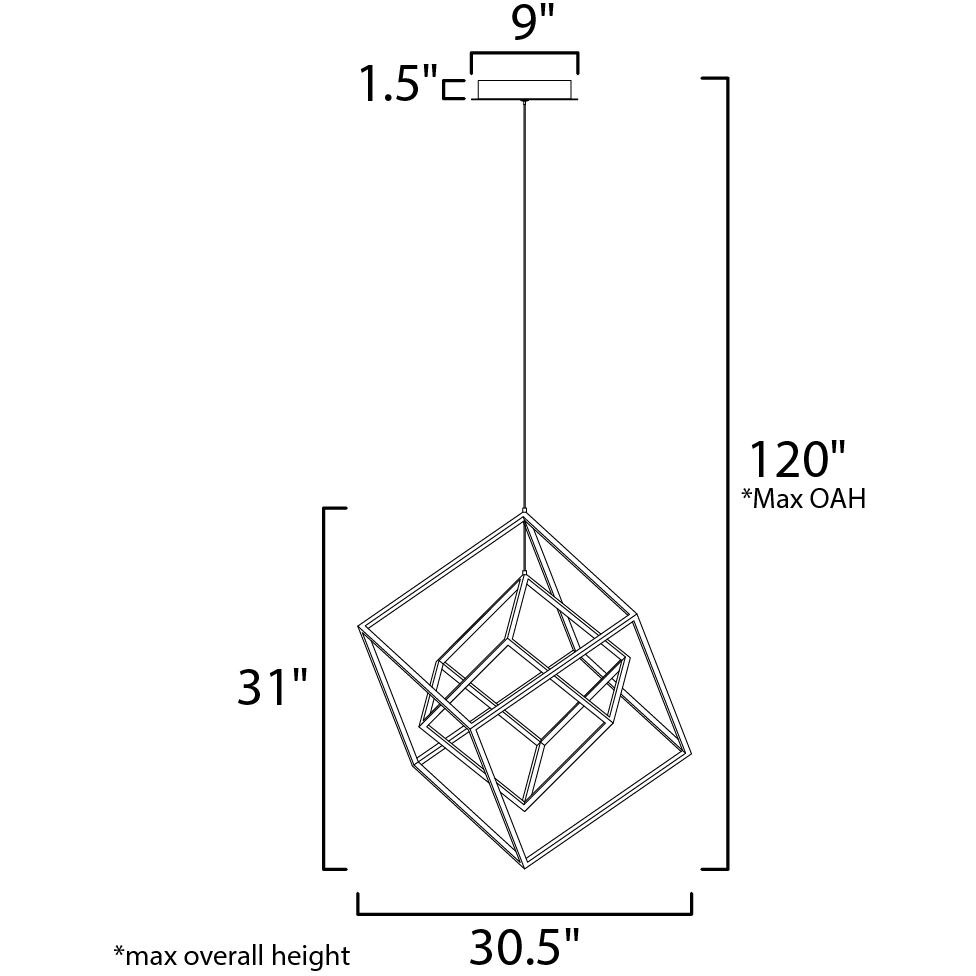 4 Square LED 30.5 inch Black and Polished Chrome Single Pendant Ceiling Light