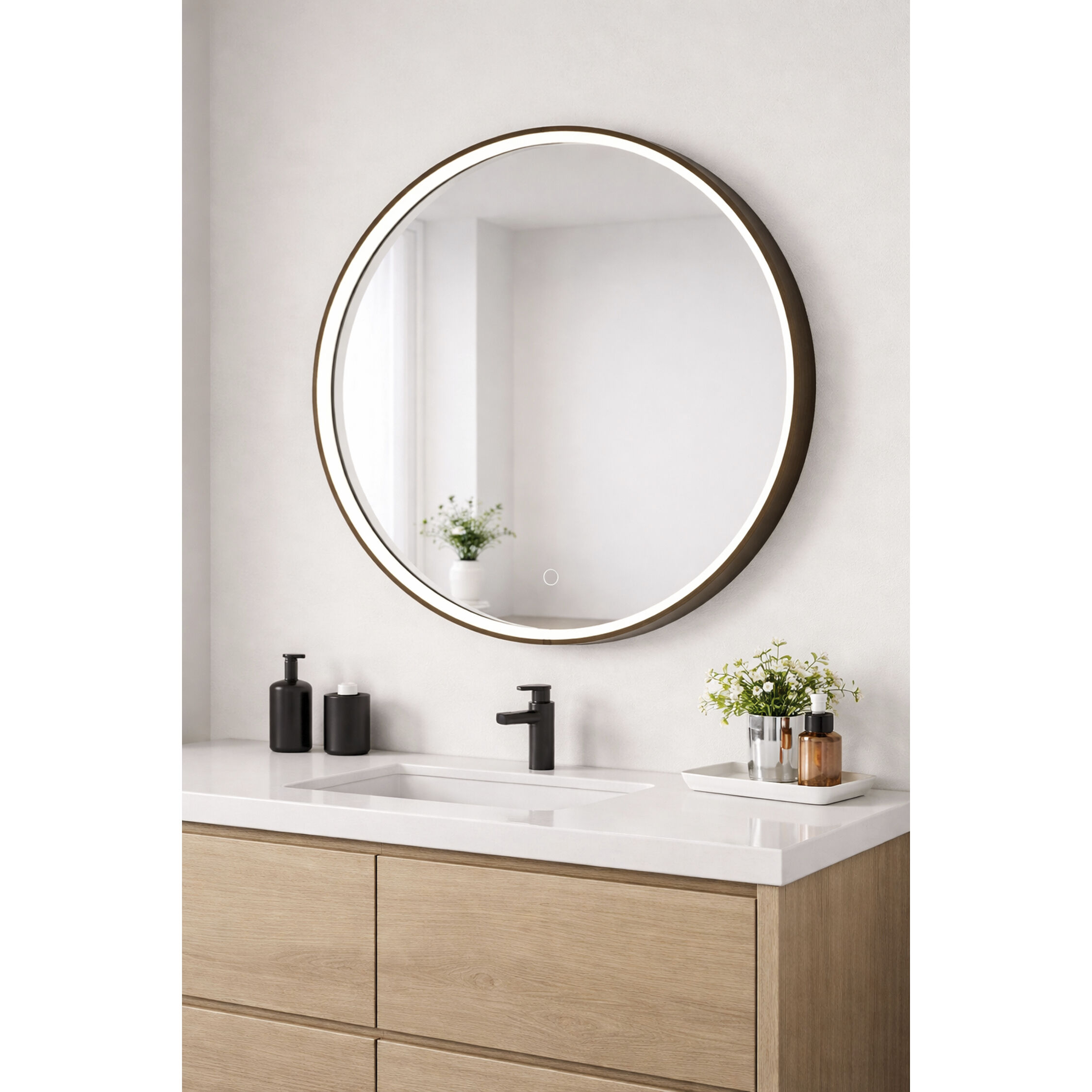 Mirror 27.5 X 27.5 inch Anodized Bronze LED Wall Mirror