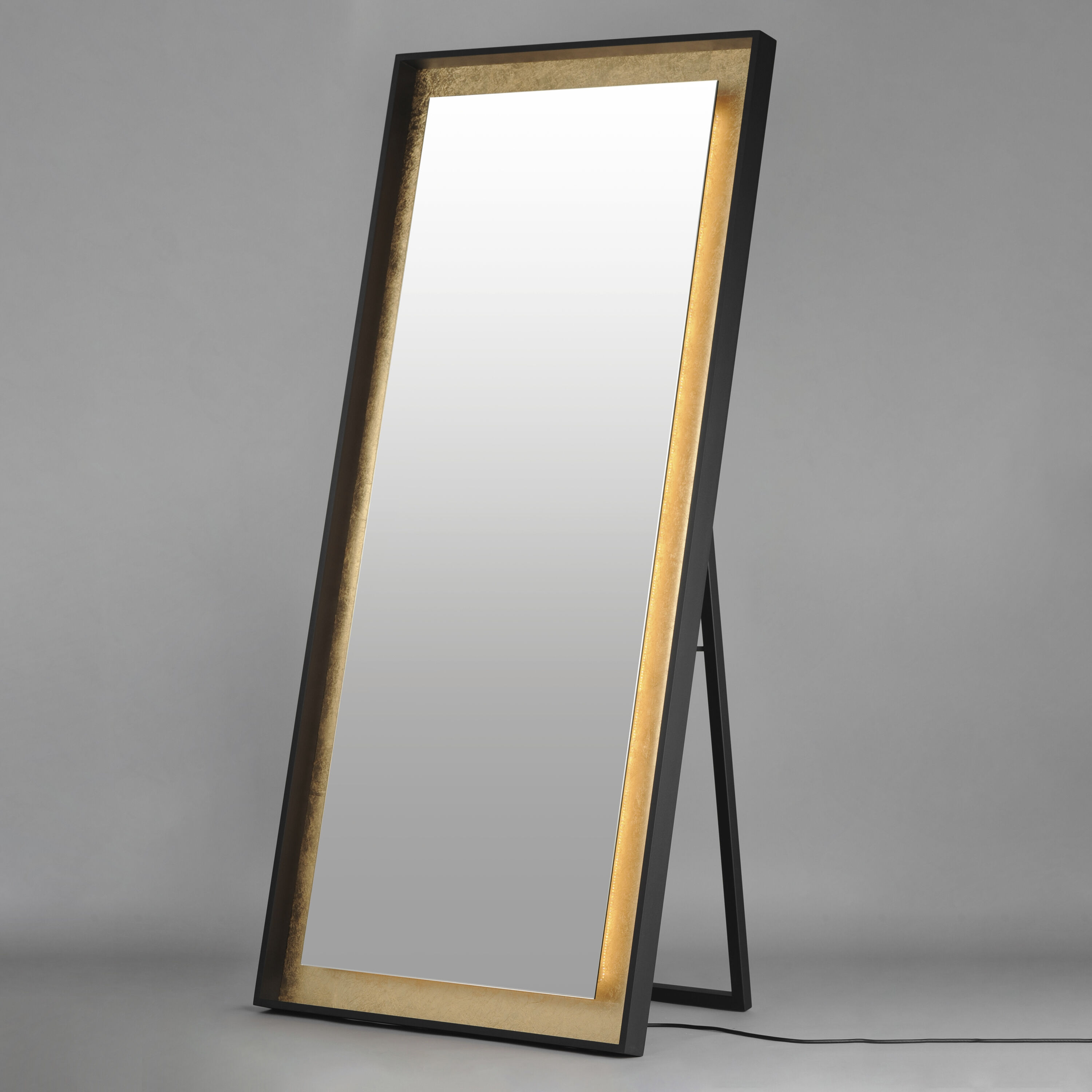 Floating 67 X 30 inch Gold Leaf and Black LED Wall Mirror