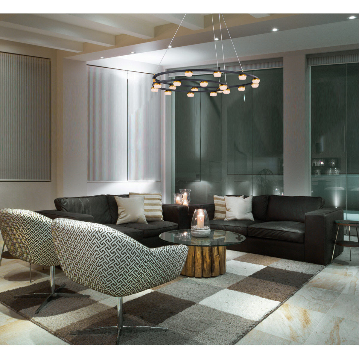 Button LED 28.75 inch Black/Gold Suspension Pendant Ceiling Light