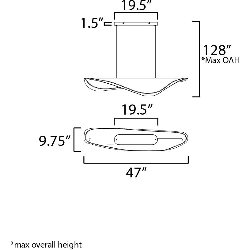 Manta Linear Pendant Ceiling Light in Polished Chrome, Clear Ribbed