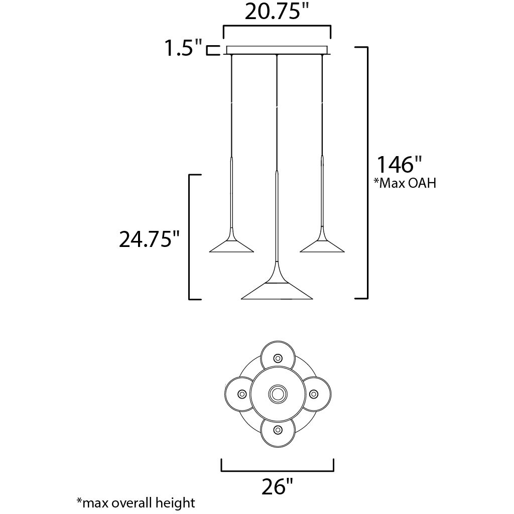 Cono LED 26 inch Polished Chrome Multi-Light Pendant Ceiling Light