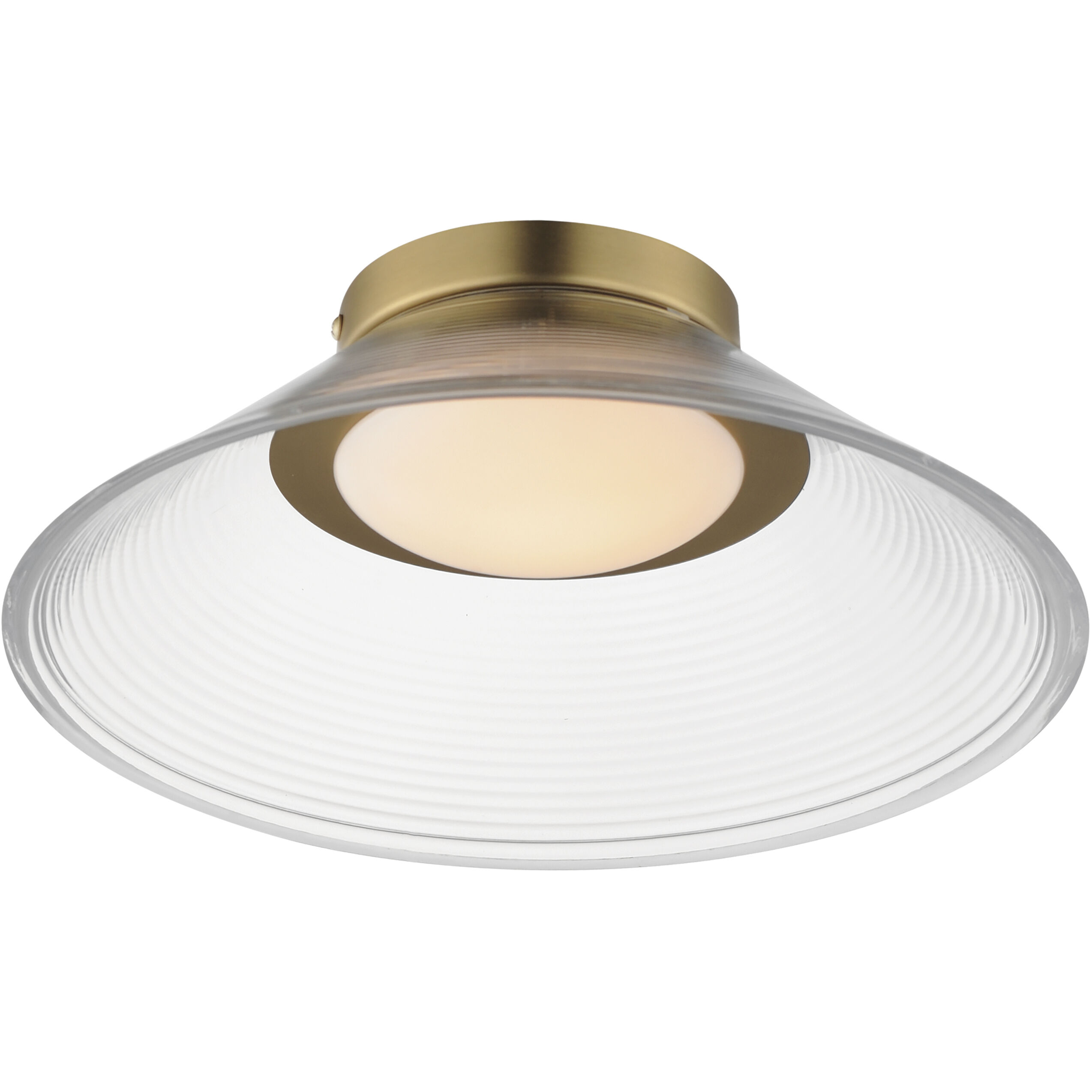 Jensen LED 11.75 inch Satin Brass Semi-Flush Mount Ceiling Light in Clear Ribbed
